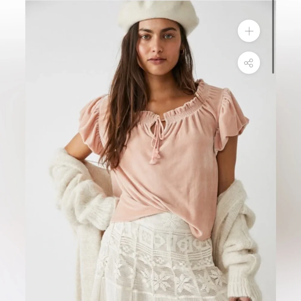 Free People Velvet Terese Top in Pink Tint Large